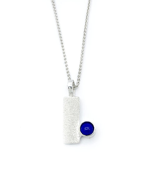 blue lapis silver pendant textured small pendant silver chain 