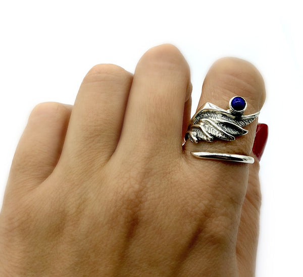wing ring, angel ring, angel wing ring, blue lapis ring adjustable ring 