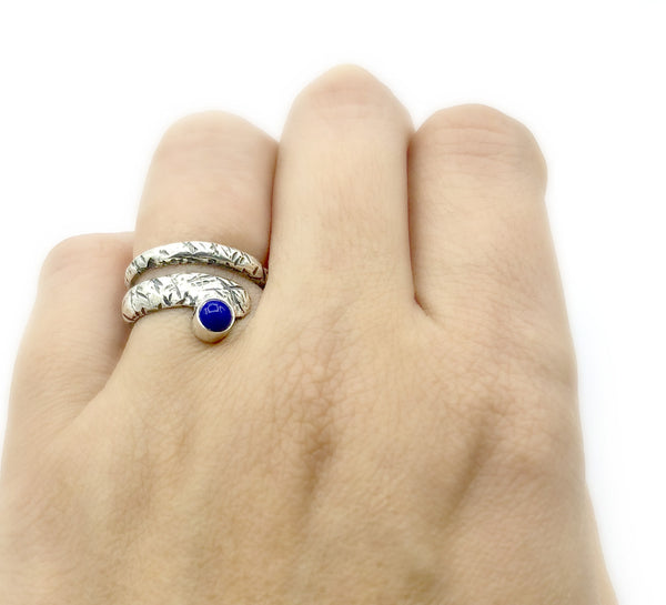 Blue lapis ring, snake ring, blue stone ring, modern snake ring 