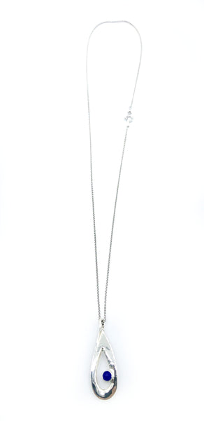 blue lapis pendant drop pendant, silver pendant silver chain 