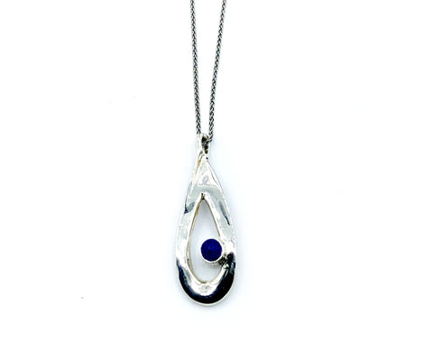 blue lapis pendant drop pendant, silver pendant silver chain 