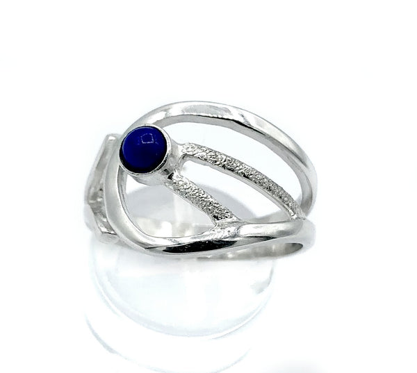 Blue lapis lazuli ring, blue stone ring, contemporary silver ring 