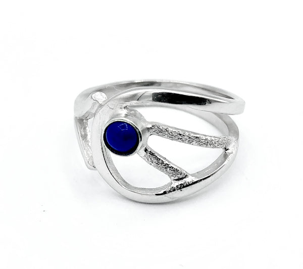 Blue lapis lazuli ring, blue stone ring, contemporary silver ring 