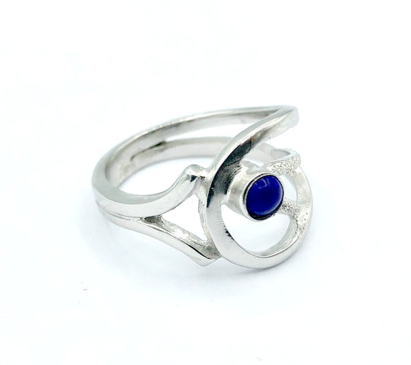 Blue lapis lazuli ring, blue stone ring, contemporary silver ring 