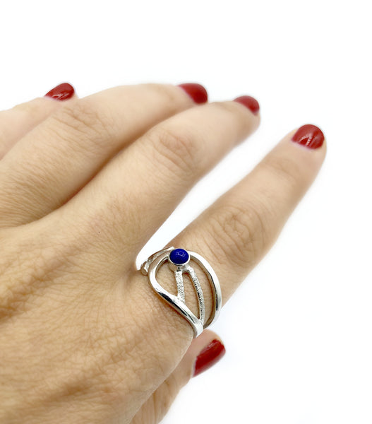 Blue lapis lazuli ring, blue stone ring, contemporary silver ring 