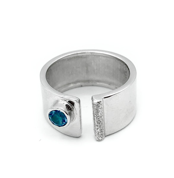 Blue topaz silver ring adjustable November Birthstone blue stone ring 