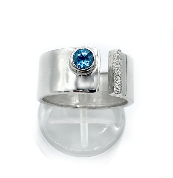 Blue topaz silver ring adjustable November Birthstone blue stone ring 