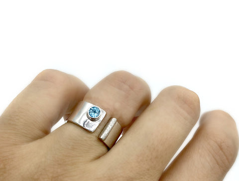 Blue topaz silver ring adjustable November Birthstone blue stone ring 