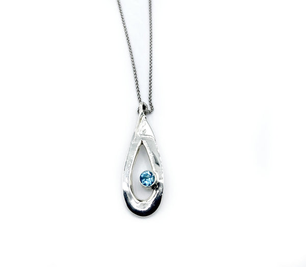 Blue topaz silver pendant drop pendant, silver chain 