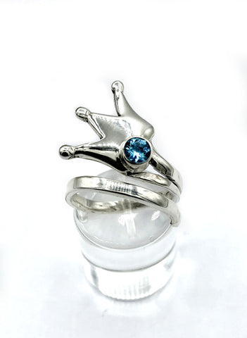 princess crown ring, queen crown ring silver ring, blue topaz ring 