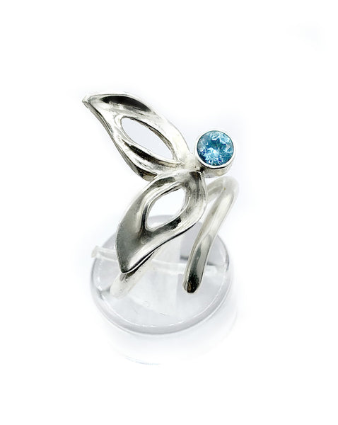flower ring, blue topaz silver ring, contemporary silver ring adjustable 