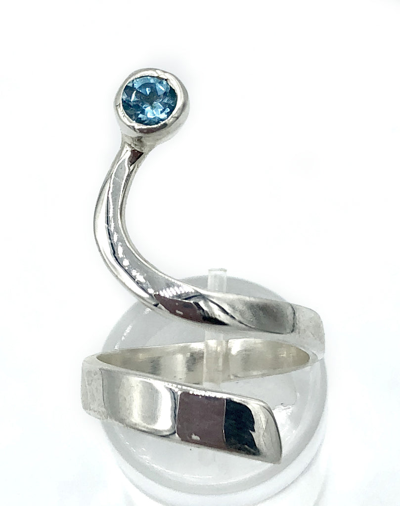 Blue topaz silver Trikemia wave ring, unique handmade sterling silver ring 