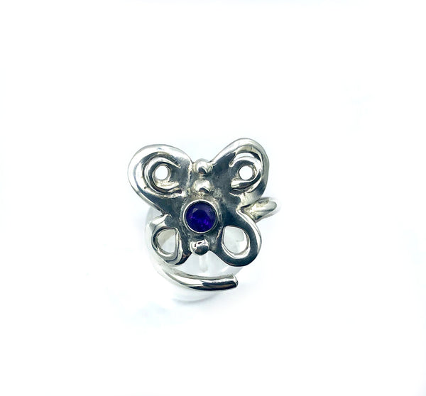 butterfly ring, silver butterfly ring silver adjustable ring, amethyst ring 