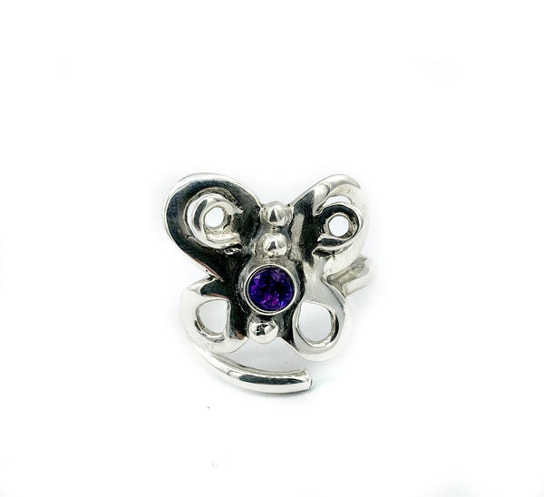 butterfly ring, silver butterfly ring silver adjustable ring, amethyst ring 