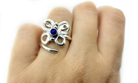 butterfly ring, silver butterfly ring silver adjustable ring, blue lapis ring 