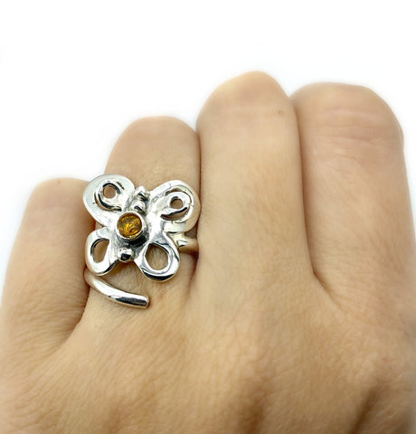 butterfly ring, silver butterfly ring silver adjustable ring, citrine ring 