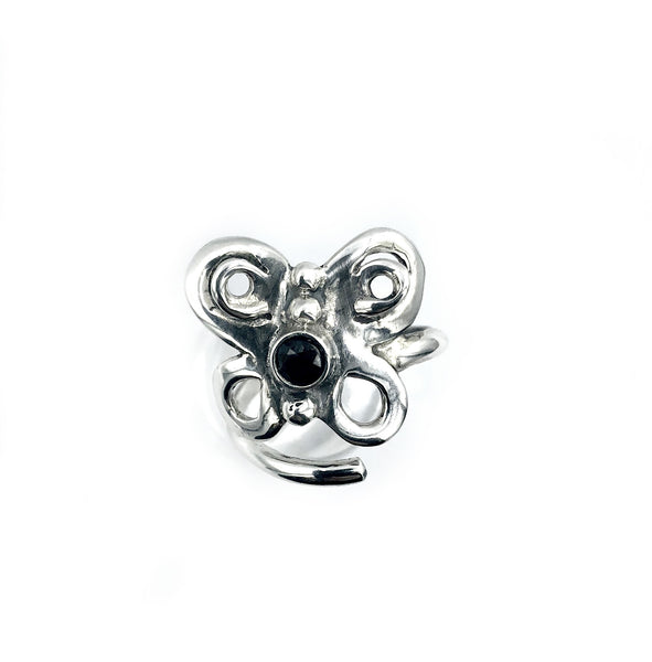 butterfly ring, silver butterfly ring silver adjustable ring, black spinel ring 