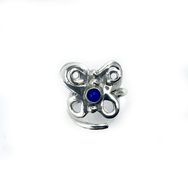 butterfly ring, silver butterfly ring silver adjustable ring, blue lapis ring 