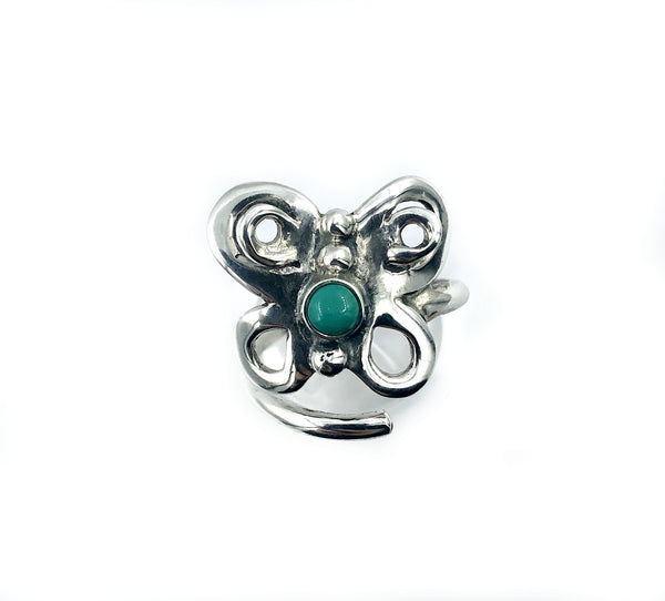 butterfly ring, silver butterfly ring, adjustable turquoise ring 