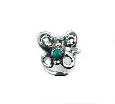 butterfly ring, silver butterfly ring, adjustable turquoise ring 
