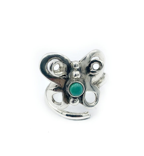 butterfly ring, silver butterfly ring, adjustable turquoise ring 