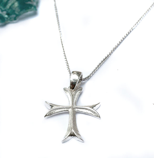 Silver cross pendant, small silver cross, Byzantine silver cross 