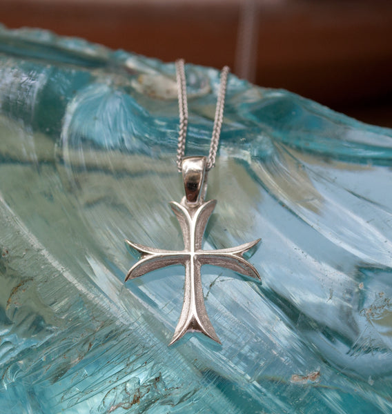 Silver cross pendant, small silver cross, Byzantine silver cross 