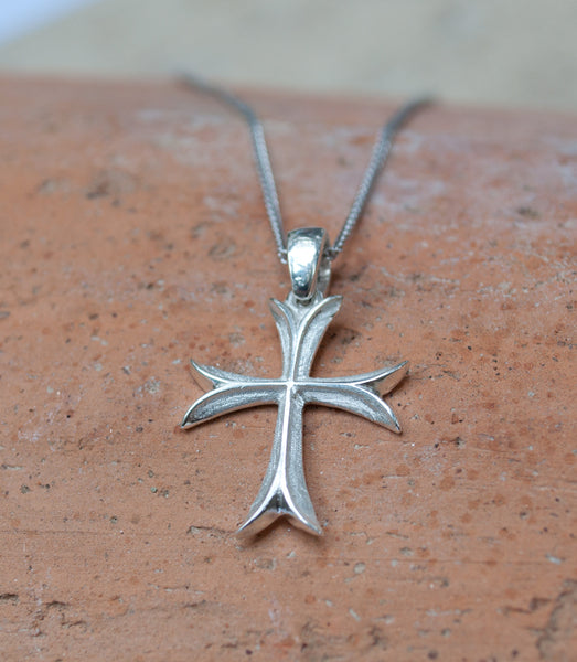 Silver cross pendant, small silver cross, Byzantine silver cross 