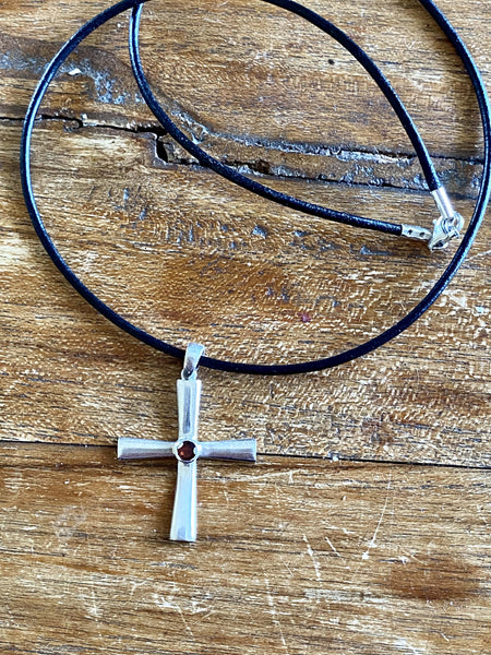 byzantine silver cross necklace with red gemstone 