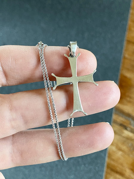 Silver cross pendant, silver cross, Byzantine silver cross 