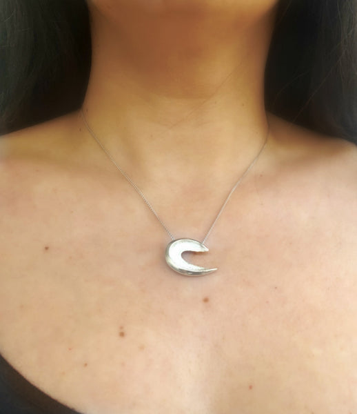 contemporary pendant, silver c shape necklace, Sterling silver pendant 