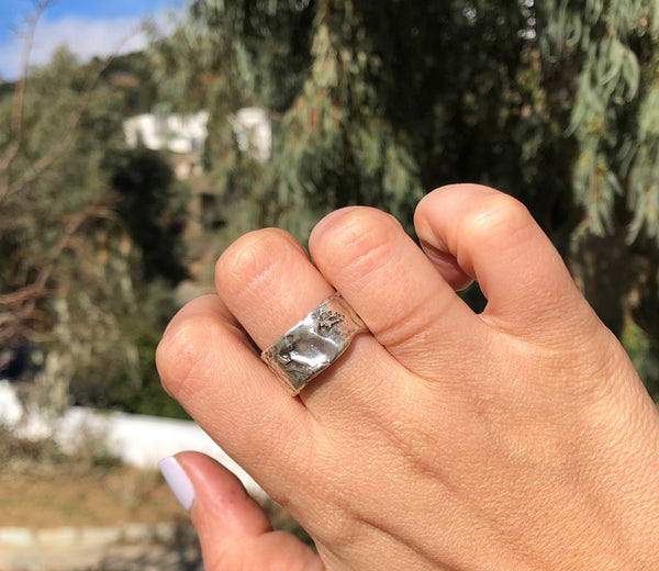 Chunky Rustic textured wide band, wide silver ring, oxidized rough band 