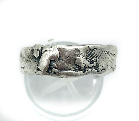 Chunky Rustic textured band, silver ring, oxidized rough band 