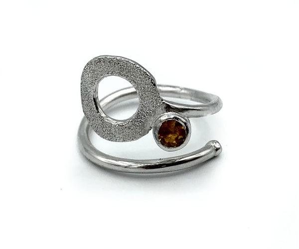 circle ring, Citrine silver ring adjustable November birthstone yellow stone ring 
