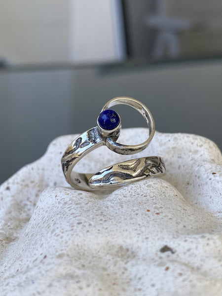 silver ring, handmade silver ring, lapis lazuli gemstone ring 