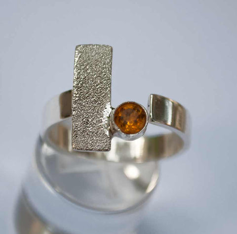 geometric ring, Citrine silver ring adjustable November birthstone ring yellow stone ring 