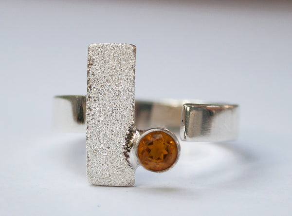 geometric ring, Citrine silver ring adjustable November birthstone ring yellow stone ring 