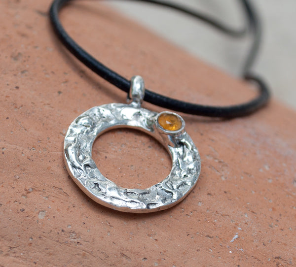 citrine silver pendant, karma pendant, geometric circle pendant, citrine pendant 