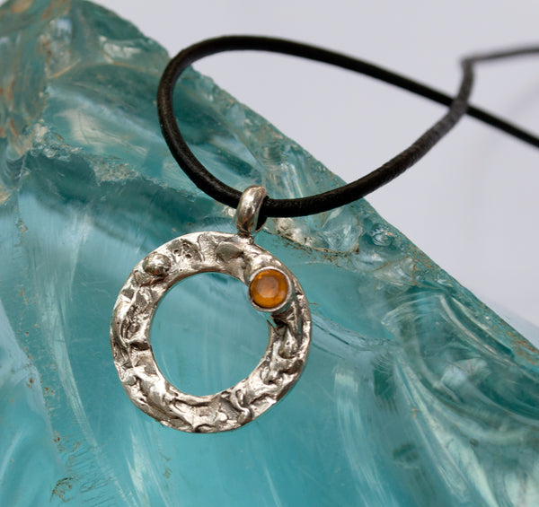 citrine silver pendant, karma pendant, geometric circle pendant, citrine pendant 
