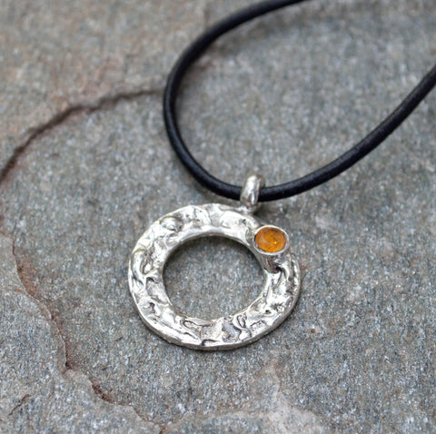 citrine silver pendant, karma pendant, geometric circle pendant, citrine pendant 