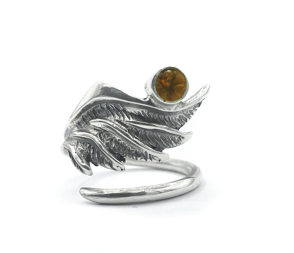 wing ring, angel ring, angel wing ring, citrine ring adjustable ring 