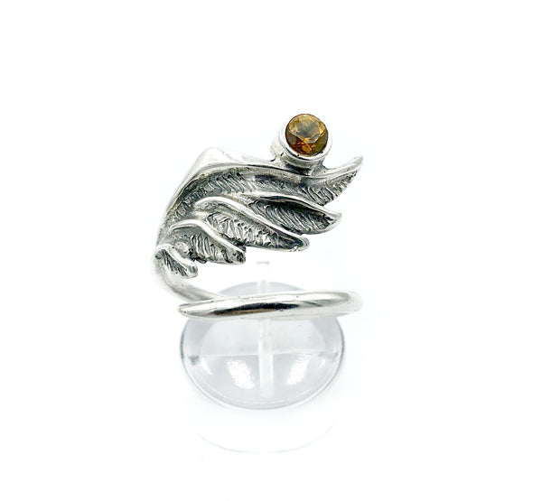 wing ring, angel ring, angel wing ring, citrine ring adjustable ring 