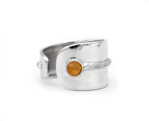 citrine silver ring, adjustable silver ring, yellow stone ring Santorini Ring 