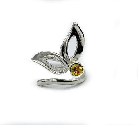 flower ring, citrine silver ring, contemporary silver ring adjustable 