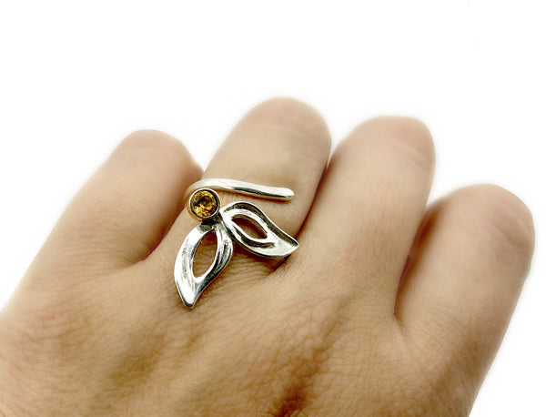 flower ring, citrine silver ring, contemporary silver ring adjustable 