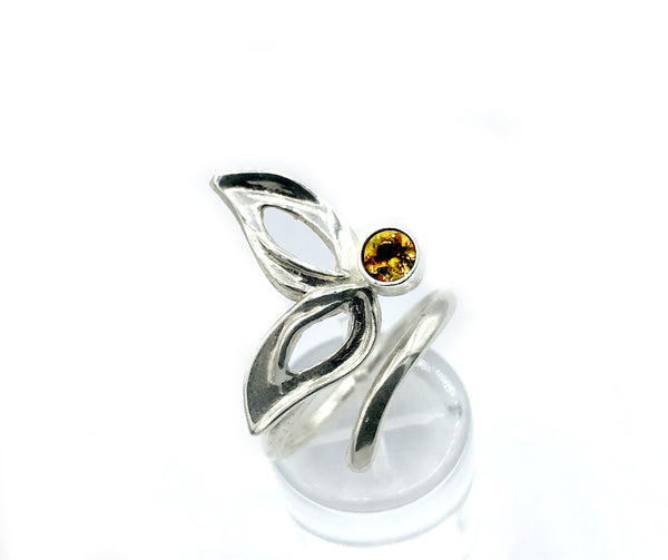 flower ring, citrine silver ring, contemporary silver ring adjustable 