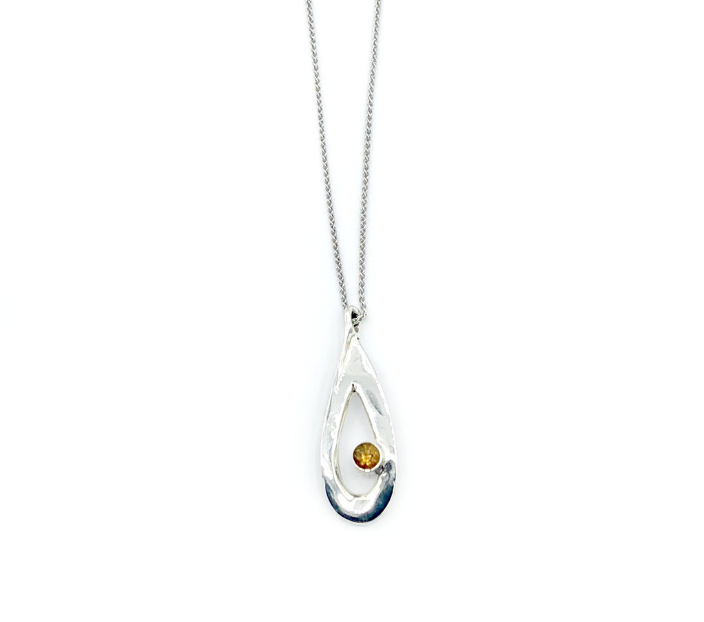 citrine pendant drop pendant, silver pendant silver chain 