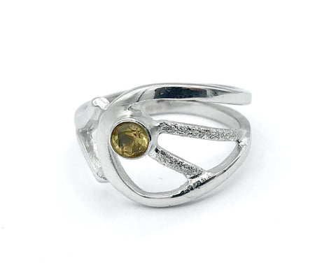 citrine ring, yellow stone ring, November birthstone modern silver ring 