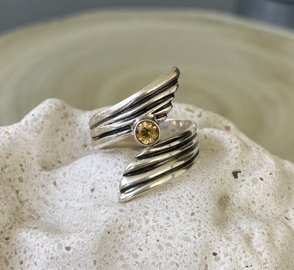 citrine gemstone ring silver, adjustable silver ring 