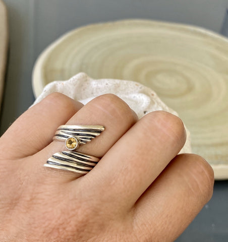 citrine gemstone ring silver, adjustable silver ring 